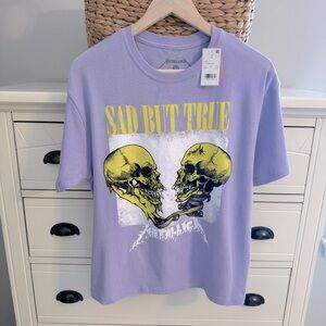 NEW Metallica Rock Band T Shirt Lavender Purple Sculls Oversized Women’s XS